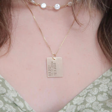 Gold Square Personalized Date Necklace